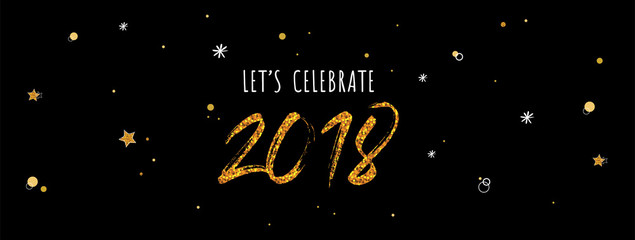 Wall Mural - 2018 celebration banner . gold numbers on night black background.
