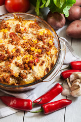 Wall Mural - Mexican potato casserole with minced meat