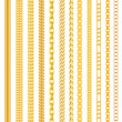 Set of seamless, different gold chains isolated on white background. Vector illustration.