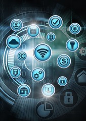 Poster - various business icons with technology