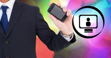 Poster - Computer profile icon and man holding phone
