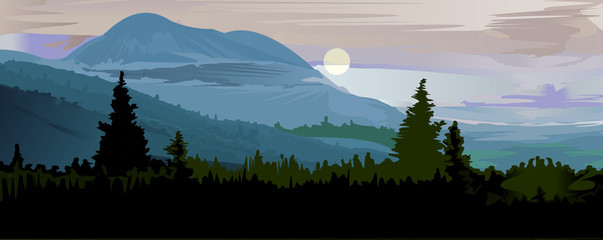 beautiful landscape painting morning in the forest vector