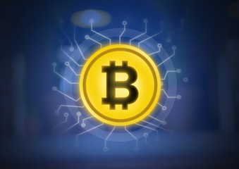 Poster - Bitcoin graphic icon with energy circuits