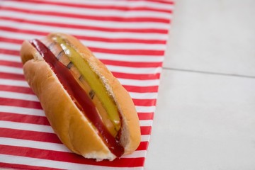 Wall Mural - Hot dog on wooden table with 4th july theme