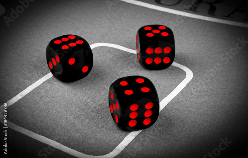 Платно risk concept - playing dice on a green gaming table