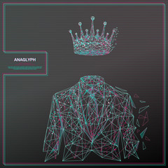 Aufkleber - Vector distorted glitch concept. Tv distortion 3D effect stereoscopic, anaglyph businessman in suit with crown. Technological virtual green and red channels. Digital top business networking concept