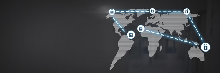 Poster - Security lock icons connecting on map