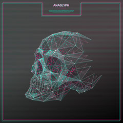 Poster - Vector distorted glitch concept. Tv distortion 3D effect stereoscopic, anaglyph Human skull. Technological virtual green and red channels. Digital networking concept with anaglyph effect. low poly
