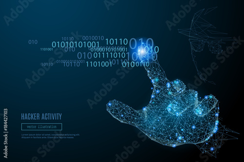 Fotografía Abstract image of Hacker Activity in the form of a starry sky or space, consisting of points, lines, and shapes in the form of planets, stars and the universe