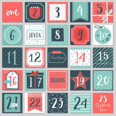 Poster - Christmas advent calendar, hand drawn style.