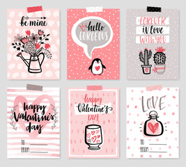 Canvas Print - Valentine`s Day card set - hand drawn style with calligraphy.