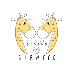 Poster - Giraffe logo template original design, cute funny animals label easy editable for Your design hand drawn vector Illustration