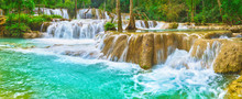 Tat Sae Waterfalls. Beautiful Landscape, Laos. Panorama