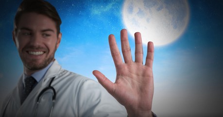 Poster - Doctor man holding hand open with moon
