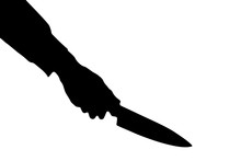 Silhouette Of Killing Knife In Hand, Isolated On White Background. Vector.