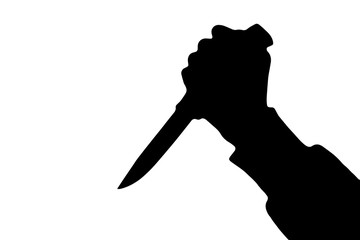 Sticker - Shadow of killing knife in hand, isolated on white background. Vector.