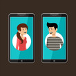 © Nataliya Yakovleva - Two phones with profiles of the man and woman. Vector illustration