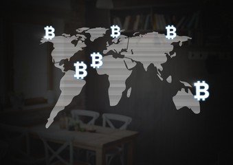 Poster - Bitcoin icons on world map
