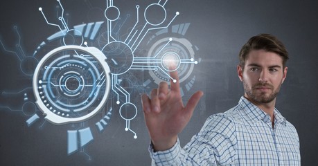 Poster - Businessman touching futuristic interface
