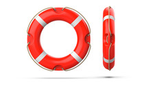 Top View Of Lifebuoy, Isolated On A White Background With Shadow. 3d Rendering Of Orange Life Ring Buoy
