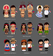 People in national dress. Polynesia (Tahiti), Samoa, Panama, Australia, New Zealand, Hawaii, Dominican Republic, Dominica, Greenland. Set of pairs dressed in traditional costume. Vector illustration.