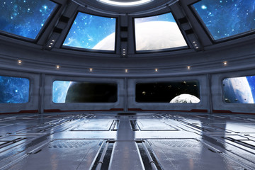 Wall Mural - Modern futuristic spaceship interior background. 3d rendering