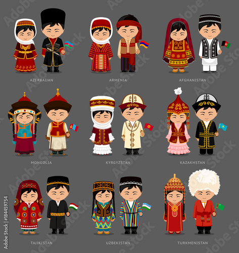 People in national dress. Mongolia, Kazakhstan, Kyrgyzstan, Azerbaijan ...