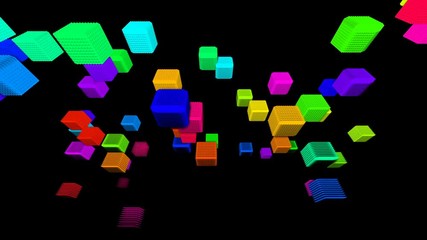 Poster - flying cubes. Pulsating patterns that change color. VJ background.