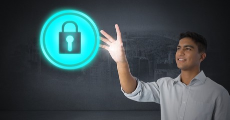 Poster - Businessman touching security lock icon