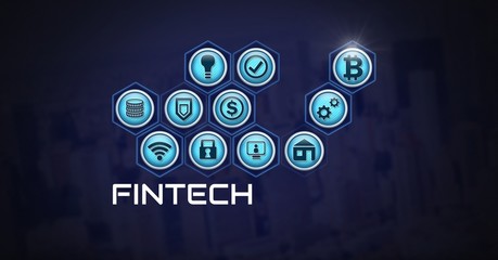 Poster - Fintech with various business icons
