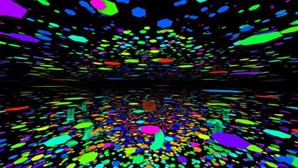 Poster - flying hexahedrons. view of several levels. Pulsating patterns that change color. VJ background.