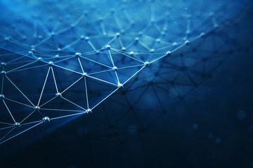 Poster - 3D illustration Abstract bacgkround connection dots and lines of technology. Connection structure. Science background. Futuristic polygonal background.