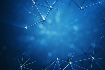 Poster - 3D illustration Abstract bacgkround connection dots and lines of technology. Connection structure. Science background. Futuristic polygonal background with depth of field effect, bokeh.