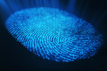 Poster - 3D rendering Fingerprint Scanning Identification System. Fingerprint scan provides security access.