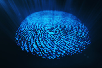 Poster - 3D rendering Fingerprint Scanning Identification System. Fingerprint scan provides security access.
