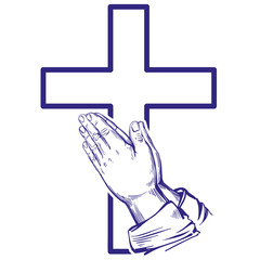 Praying Hands , symbol of Christianity hand drawn vector illustration sketch