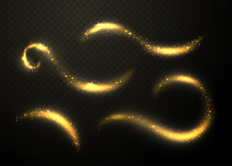 Wall Mural - golden glittering waves set. sparkle dust with gold particles