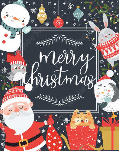 Christmas and New Year greeting card. Vector illustration Stock Vector | Adobe Stock