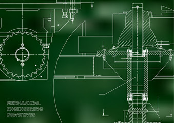 Wall Mural - Blueprints. Engineering backgrounds. Mechanical engineering drawings. Cover. Banner. Technical Design. Green