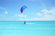 Kite surfing at Aruba island in the caribbean sea