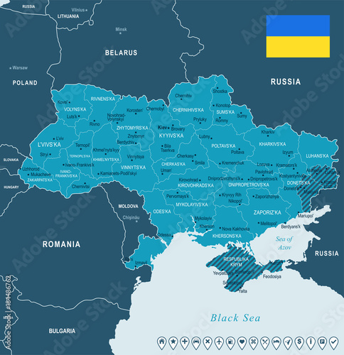 Fotomural Ukraine - map and flag - Detailed Vector Illustration