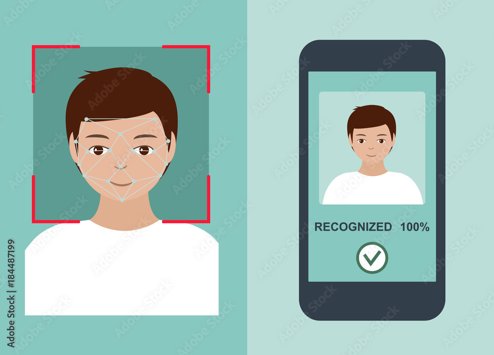 Man getting access after face identification. Mobile app - face ...