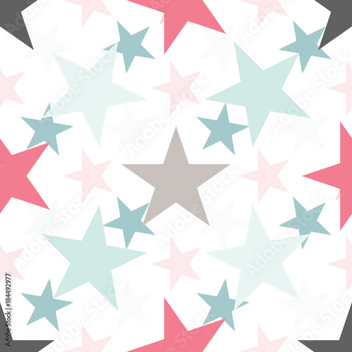 Cotton fabric Cute colorful star seamless pattern on white. Funny festive background, wrapping paper. Vector illustration.