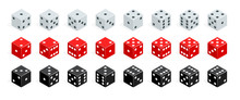 Set Of Isometric Dice Combination. Red, White And Black Poker Cubes Vector Isolated. Collection Of Gambling App And Casino Template