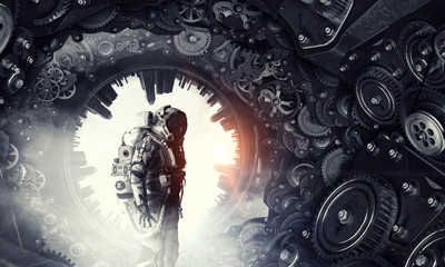 Wall Mural - astronaut in fantasy world. mixed media