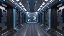 Science Background Fiction Interior Room Sci-fi Spaceship Corridors Blue ,3D Rendering