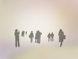 © artesiawells - Silhouettes of everyday people in the city taking pictures, checking smartphone on golden yellow abstract background illustration.