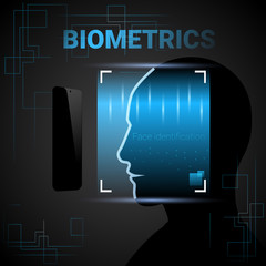 Poster - Biometric Identification Male Face Scanning Modern Access Control Technology Recognition System Concept Vector Illustration