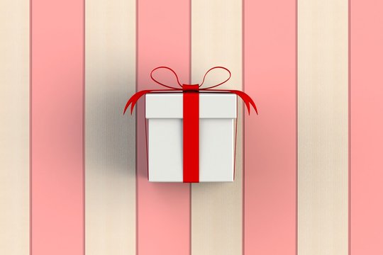 Christmas and New Year's Day ,red white gift box isolated on red wooden board, 3D rendering