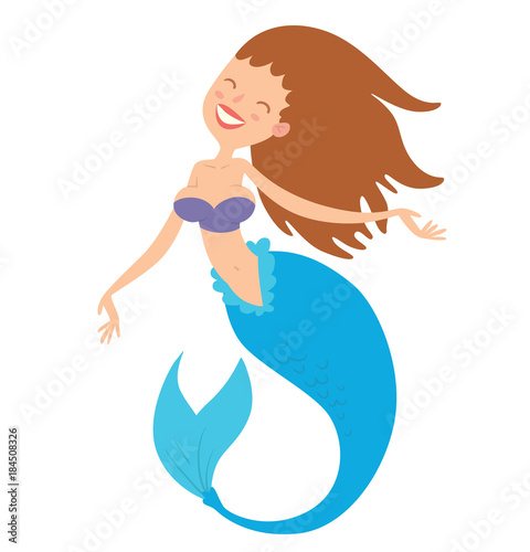 Vector Cartoon Image Of A Funny Beautiful Mermaid With Brown Hair